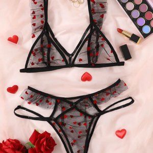 Shein Heart Pattern Mesh Lingerie Set